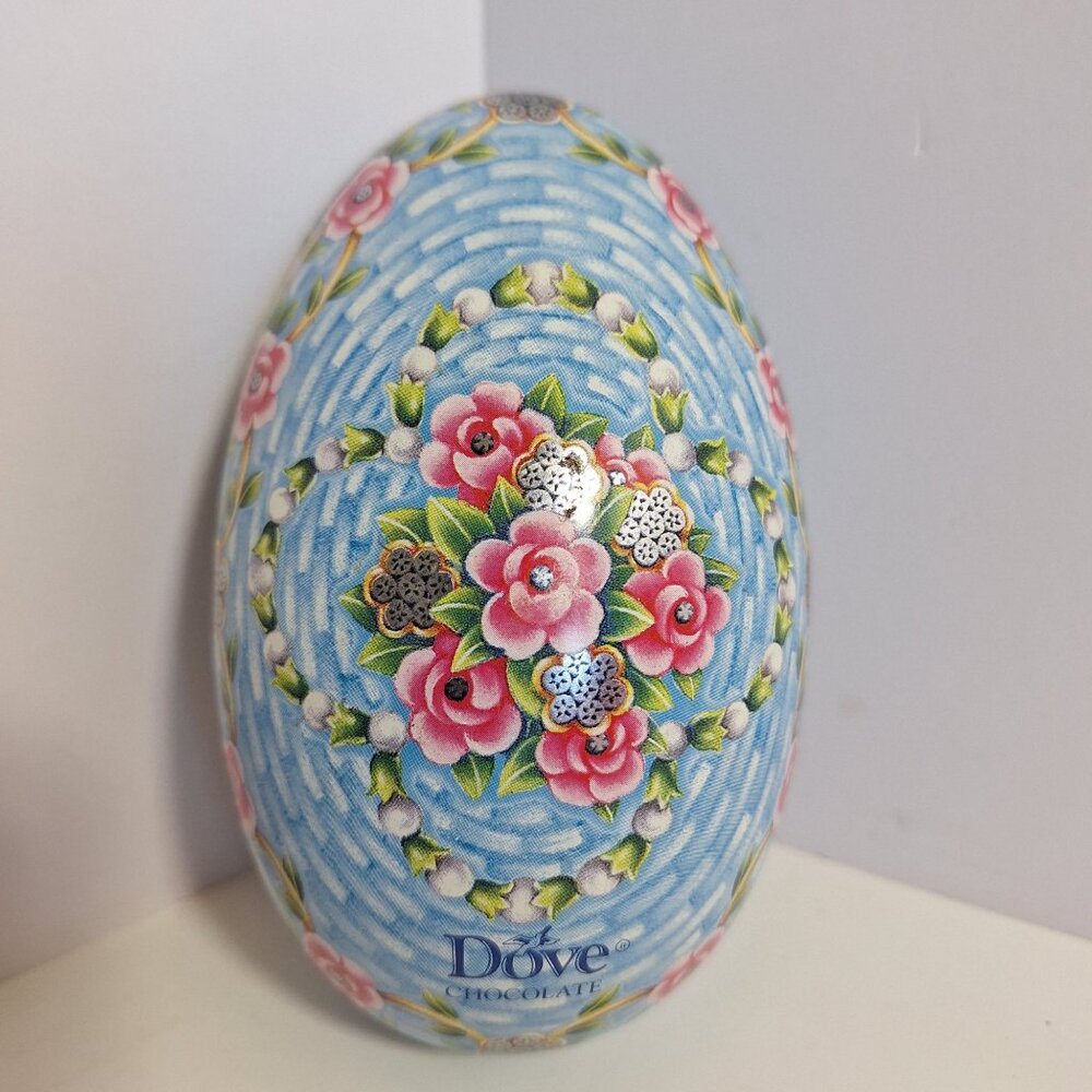 Dove Chocolate Decorative Floral Tin Egg Storage Box 5" Basketweave Litho - Picture 1 of 15